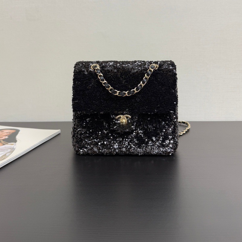 2025新款包包女包时尚亮片小方包双肩斜挎链条包大容量托特包
