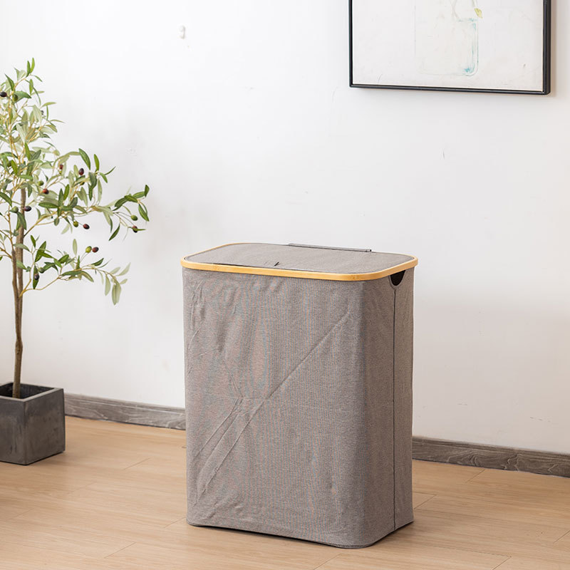 杂物防尘脏衣篮楠竹布艺家居收纳筐牛津布脏衣篓可折叠脏衣储物